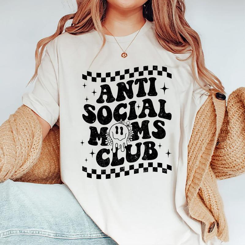 Anti Social Moms Club Vintage Tees, Antisocial Mom Vintage Graphic Tee Women, Mom Life Unhinged Shirts, Adult... (Image 2)