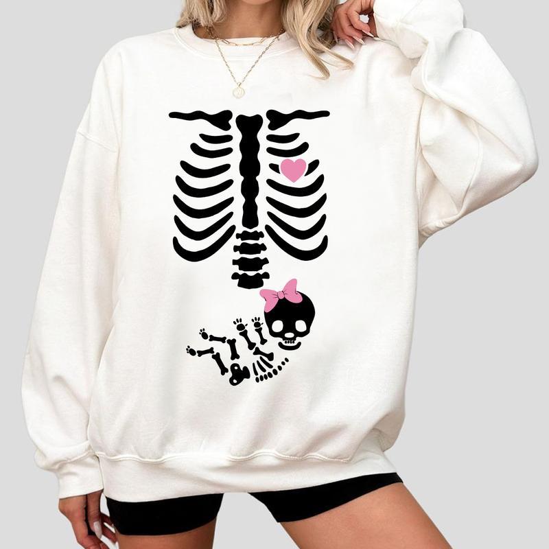 Skeleton Maternity Halloween Sweatshirt, Pregnancy Announcement Sweat 2024, Pregnant Costume, Fall New Mom... (Image 5)