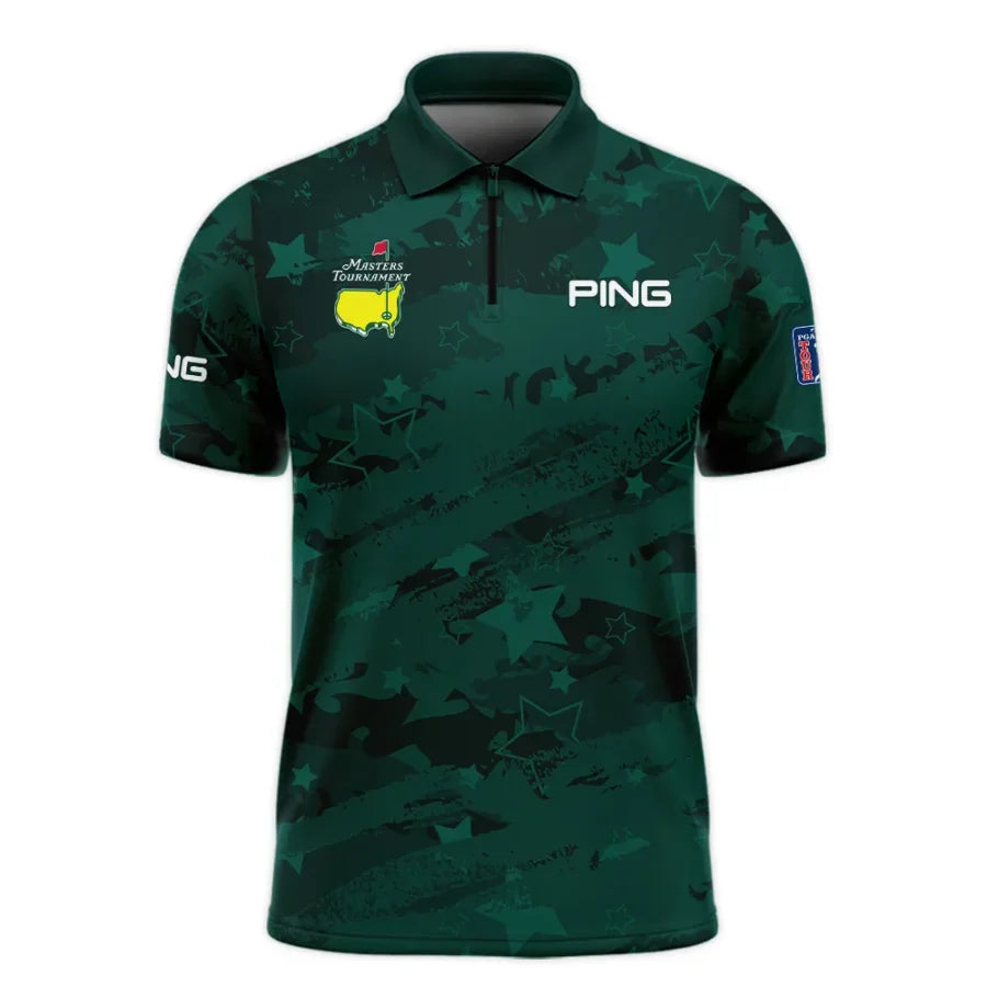 Dark Green Stars Pattern Grunge Background Masters Tournament Ping Zipper Polo Shirt Style Classic Z