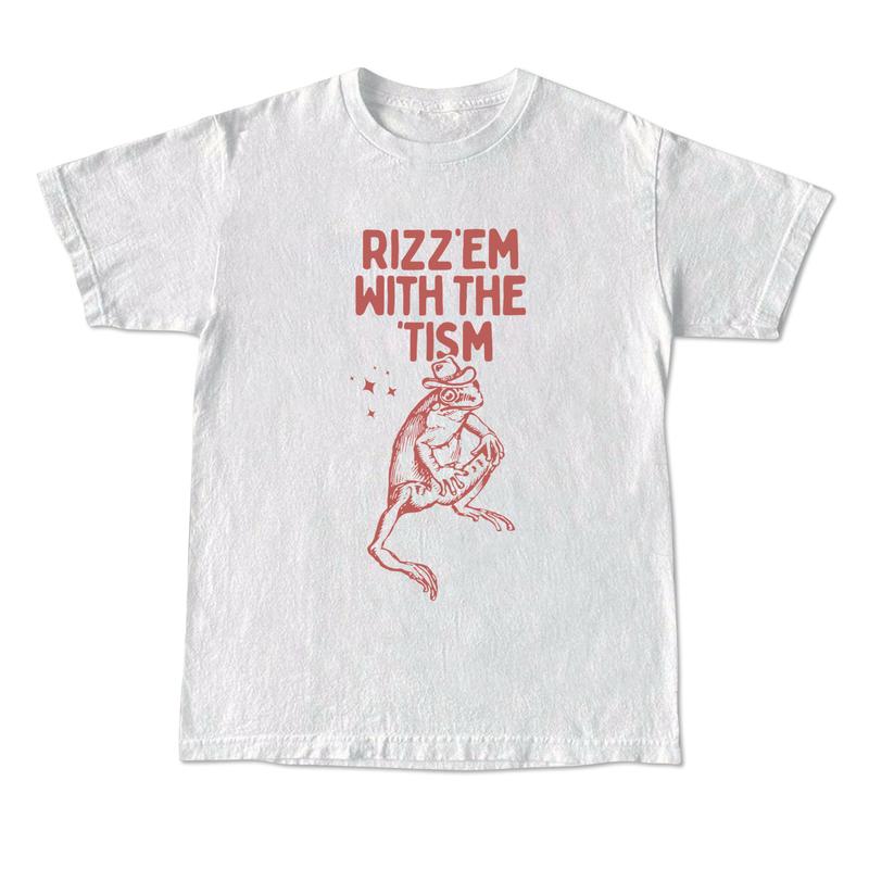 Rizz Em With The Tism Vintage T-Shirt, Retro Funny Frog Shirt, Frog Meme Tee, Vintage Washed Relaxed Cotton Shirt, Cool Frog Gifts Menswear Top