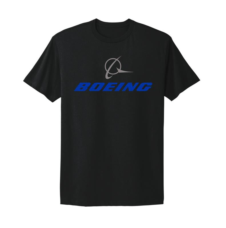 Boeing Aerospace Aviation American Aircraft Company Blue Logo Black T-Shirt Hoodie Sweatshirt | TeeSparky.com (Image 1)