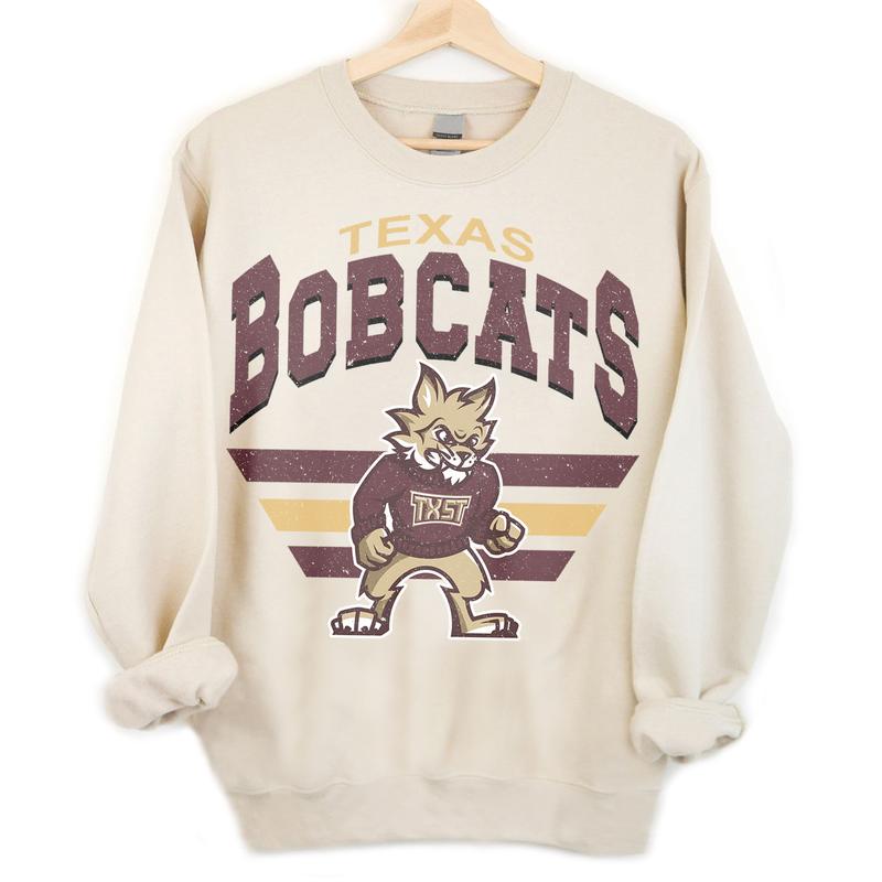 36. Texas State Bobcats Vintage NCAA Sweatshirt, University Sports Team Apparel, Classic Hoodie Gear for Fans