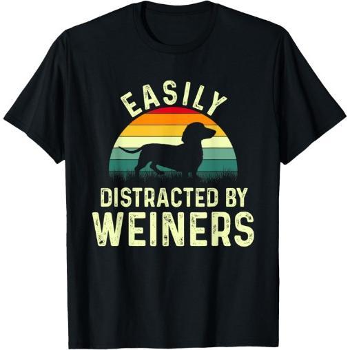 Dachshund Weiner Dog, Easily Distracted By Weiners T-Shirt Made in USA Hoodie Sweatshirt | TeeSparky.com (Image 1)