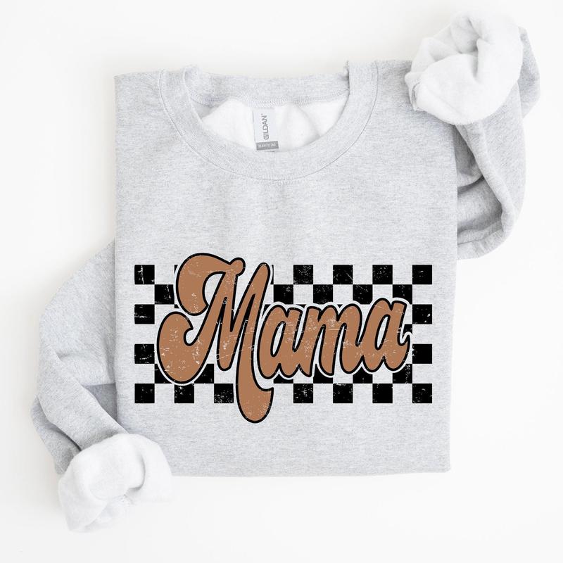 Mama Retro Checkered, Aesthetic, Vintage Sweatshirt, Women's Crew Neck, Crewneck