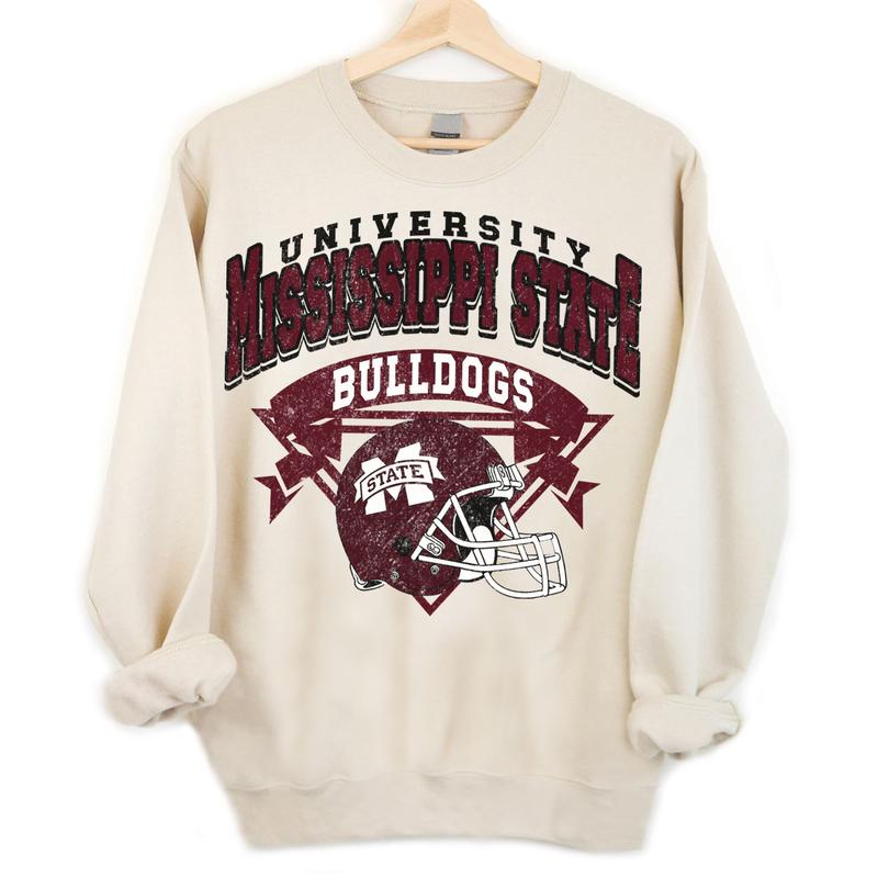 Mississippi State Bulldogs Vintage NCAA Sweatshirt, Unisex Bulldogs Shirt, Classic Sport Hoodie for Fans, Cotton T-Shirt, Casual Clothing