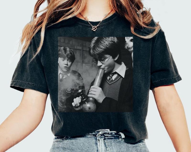 Vintage Meme 90s Comfort T-shirt, Funny Harry And Ron Smoking Comfort Shirt, Potter Tshirt Wizarding Fan Christmas Birthday Gift Potter. Comfort Color