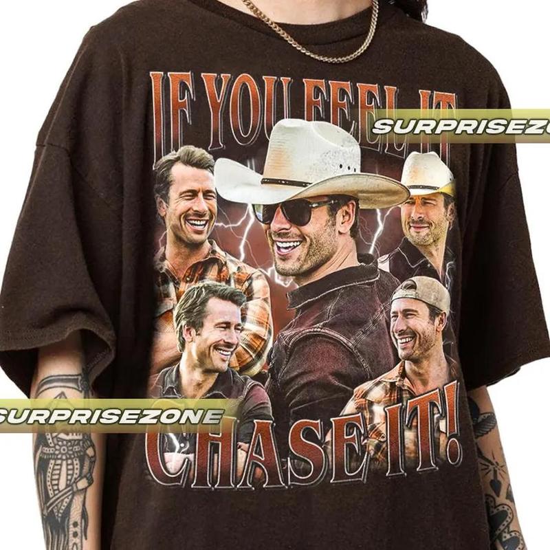 Vintage If You Feel It Chase It Glen Powell Tyler Owens Shirt, Gift For Women and Men, Unisex Softstyle Crewneck Menswear T-Shirt Medium Fit
