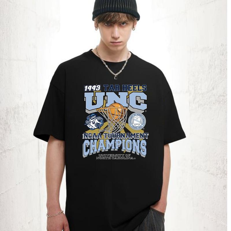 Vintage NCAA Tar Heels UNC 1993 Champions  T- Shirt, Sporty Tshirt, Men's Tshirt, Men's Clothes Cotton Menswear Casual Top basketball Tee Athletic