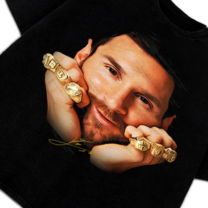 Lionel Messi 8 Ballon Gold Rings Greatest Of All Time Soccer Football T-Shirt Crewneck Cotton Menswear Soft... (Image 3)