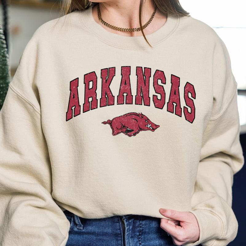 Arkansas Razorbacks Vintage Football NCAA Trendy Sweatshirt, University of Arkansas Unisex Football NCAA Shirt, Gift For Men, Gift For Girls, Crewneck, Cotton, Sweaters, Pullover