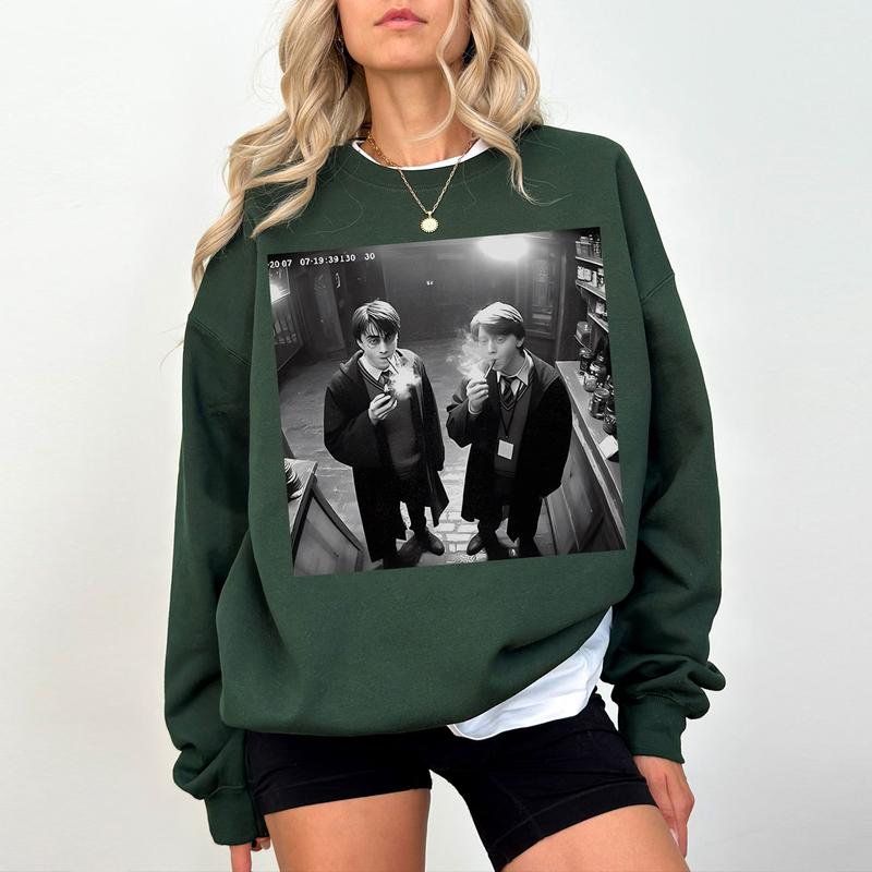 Harry and Ron Smoking T-Shirt, Wizarding Fan Funny 90s Vintage Meme T-Shirt, Potterhead Christmas, Birthday Gift Potter Book Funny 90s Vintage Meme