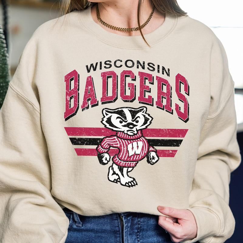 Wisconsin Badgers Vintage Football NCAA Sweatshirt, Vintage Sweatshirt NCAA, Classic Sport Sweatshirt, Gifts For Football Fan Sport