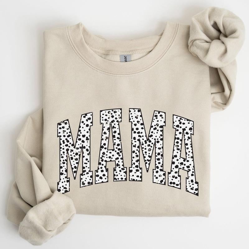 Mama, Dalmatian Print, Varsity, Retro, Vintage Sweatshirt, Crew Neck, Women's, Crewneck