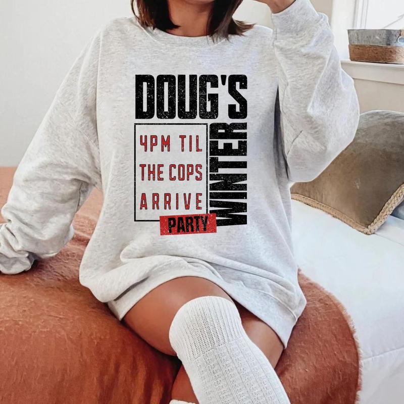 Vintage Graphic Doug's Winter Party T-Shirt, Feb 15th Hoodie Sweatshirt, Casual Streetwear Unisex Cotton Top, Retro Vibe Festival Tee