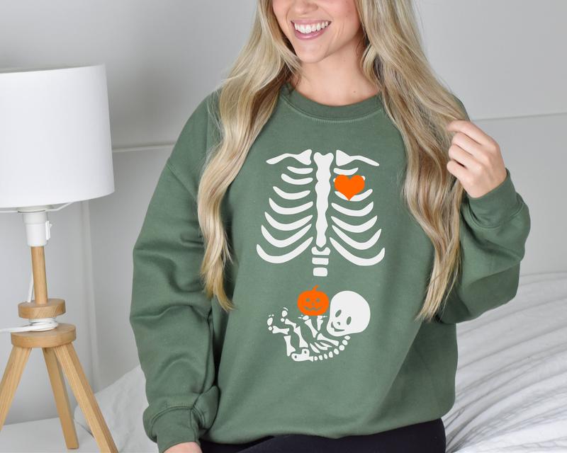 Skeleton Halloween Maternity Sweatshirt, Funny Pregnancy Announcement Shirt 2024, Pregnant Women Costume, Fall... (Image 4)