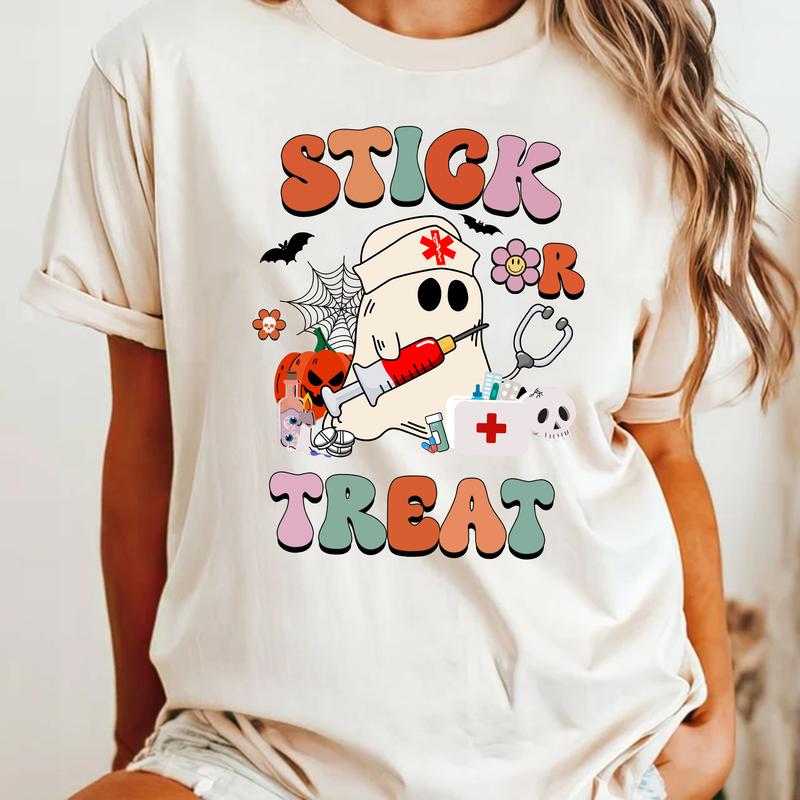 Nurse Halloween Shirt, Spooky Nurse Shirt, Stick Or Treat, Halloween Party Nurse Crew Shirts, Fall Nurse Shirt,... (Image 3)