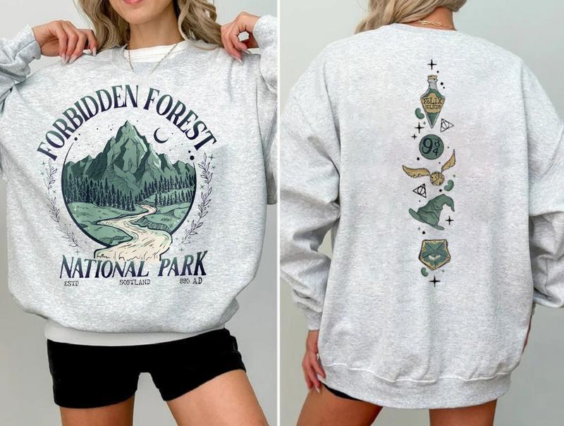National Park Wizard 2 Side Sweatshirt, Forbidden Forest Shirt, Book Lover, Spicy Booktok, HP Inspired... (Image 2)