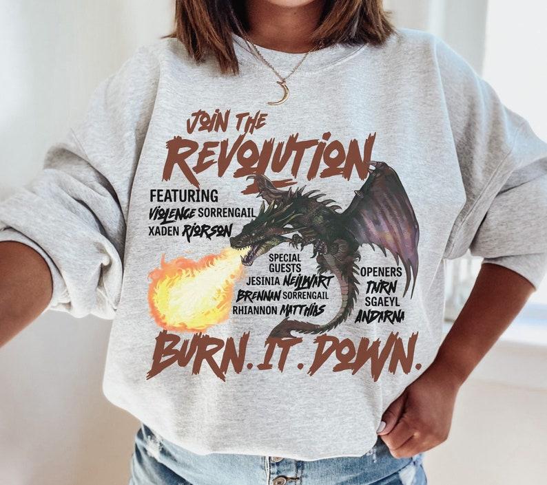 Empyrean Burn It Down Fourth Wing Sweatshirt, Iron Flame House Riorson, Dragon Book Merch, Fantasy Bookish... (Image 1)