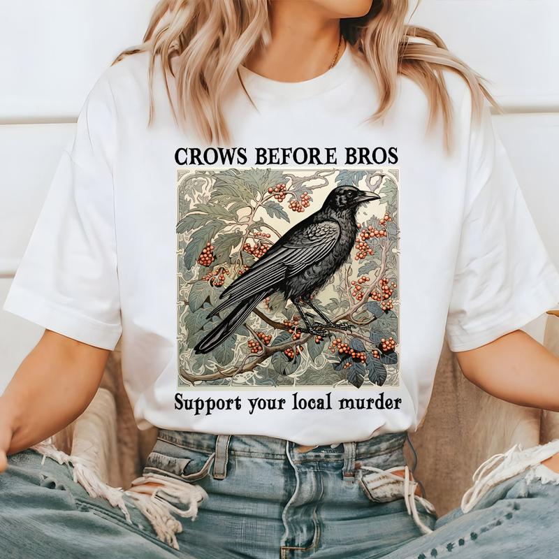 Funny Crows Before Bros Vintage Crow Shirt, Vintage Raven Shirt, Goblincore Witchy Shirt, Women Halloween Crewneck, Dark Academia Clothing