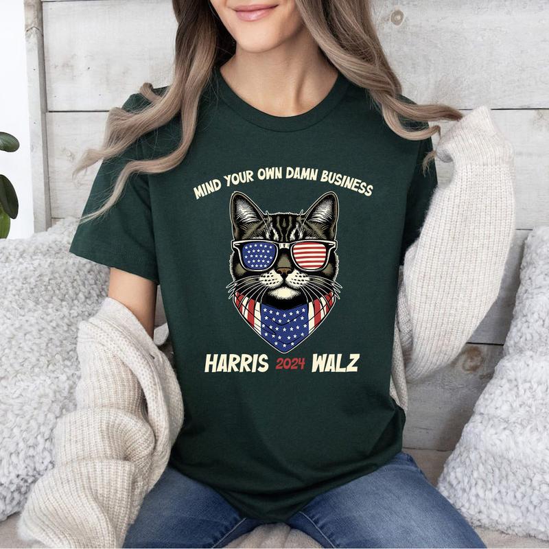 Mind Your Own Damn Business Shirt, Harris Walz 2024 Vintage Shirt, Walz Vice President Shirt, Cute Funny Cat Tshirt, President Harris Tee