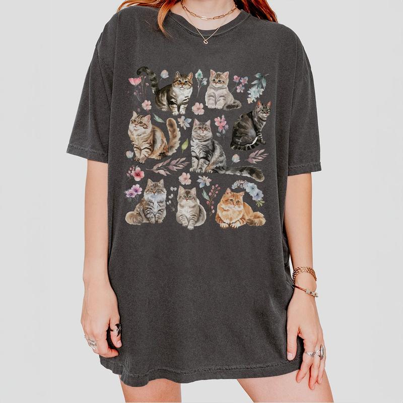 Cats Shirt, Cat Lovers Shirt, Gift for Cat Lover, Funny Cat Tee, Vintage Pet Shirt for Women, Vinatage Floral Shirt, Gifts For Her, Pastel Floral Natu