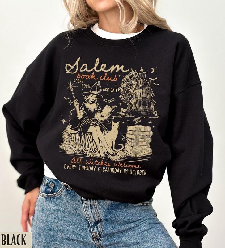 Salem Book Club Sweatshirt, Halloween Crewneck, Retro Halloween Sweatshirt, Vintage 90s Witch Sweatshirt,... (Image 2)