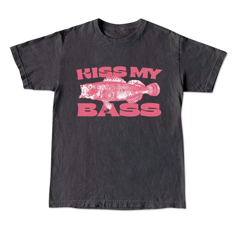 Kiss My Bass Vintage Style Fishing T-Shirt, Fisher Graphic Shirt Pink Design Limited Edition Menswear Birthday Christmas Day Menswear Birthday