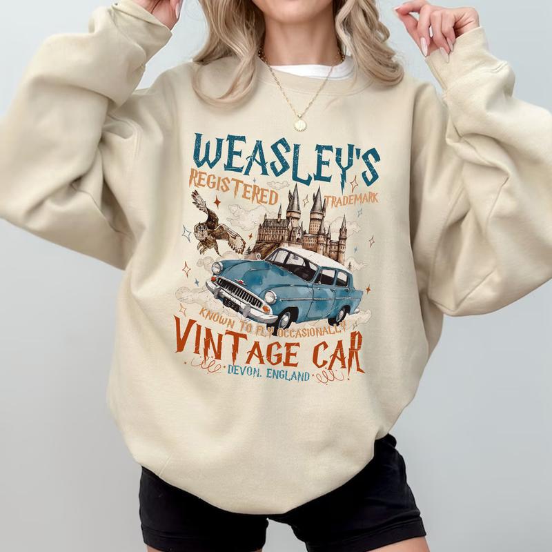 HP Weasley's Vintage Car Sweatshirt Hoodie Shirt Cotton Fit