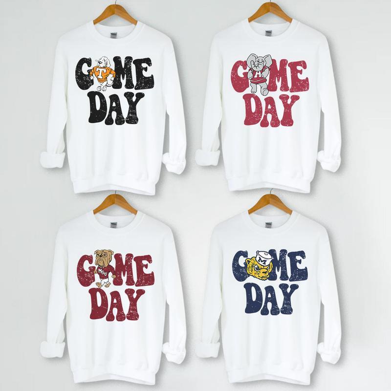 Vintage All Teams Game Day NCAA Sweatshirt White Sport Sweatshirt Gifts For NCAA Fan Ohio State Buckeyes Georgia Bulldogs Michigan Wolverines Auburn Tigers Notre Dame Tennessee Alabama LSU Tigers Nebr ...