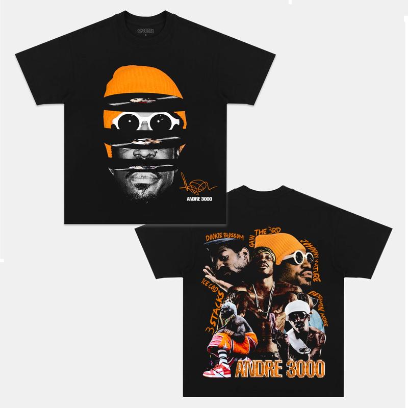 Andre 3000 Double Printed Short Sleeve Tee Cotton Vintage Shirt To Match Sneaker Hiphop Clothing Rapper Merch Shirt, Hiphop Tour Concert 2024, Gift Fo