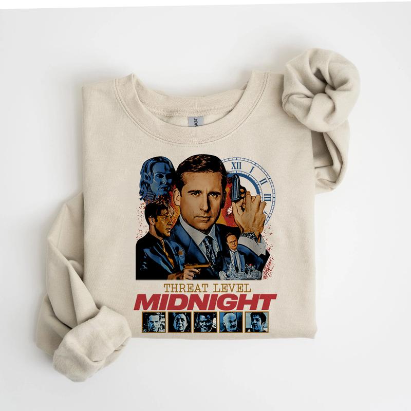 The Office Threat Level Midnight Vintage Shirts, Cotton Unisex Sweatshirt, Crew Neck, Size S- 3XL, Menswear Top, Womenswear Top Underwear Streetwear