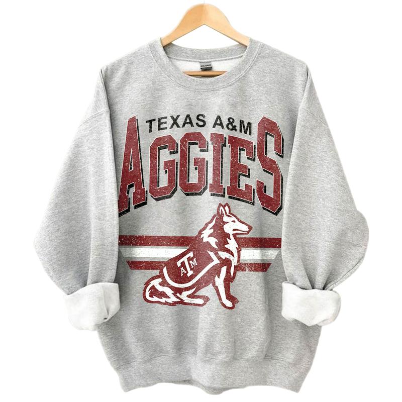 Texas A&M Aggies Vintage Football NCAA Sweatshirt - Tshirt - Hoodie, Texas A&M University Unisex Football NCAA Shirt, Unisex Vintage NCAA Shirt, Classic Football Shirt, Gifts For Football Fan Sport, Cotton, Sweatshirt, T-Shirt, Hoodie
