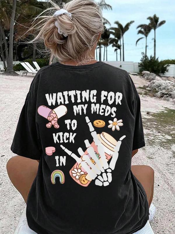 Women's Floral & Heart & Letter Print Round Neck Graphic Tee, Vintage Trendy Casual Drop Shoulder Short Sleeve T-shirt for Daily Wear, Ladies Summer O