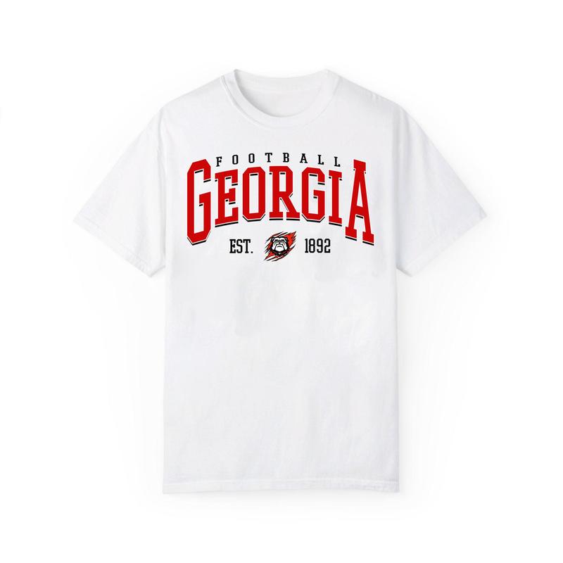Georgia tshirt Vintage Georgia Bulldogs Football, Shirt Vintage 80s Retro Top Cotton Fabric Classic Menswear Collar Decoration