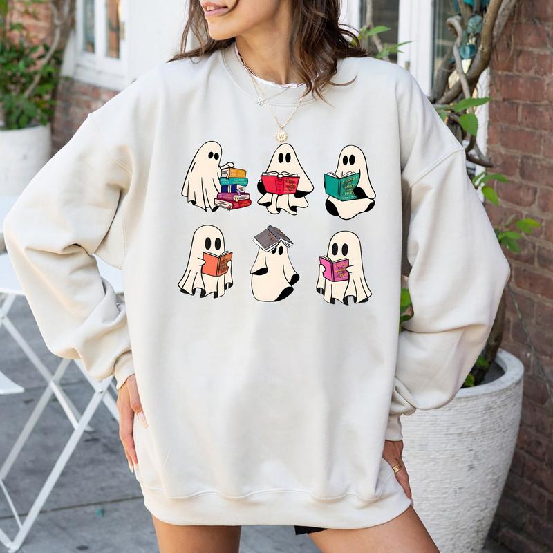 Halloween Bookish Ghost Crewneck Sweatshirt Hoodie Tshirt, Halloween 2024 Gifts | TeeSparky.com (Image 3)