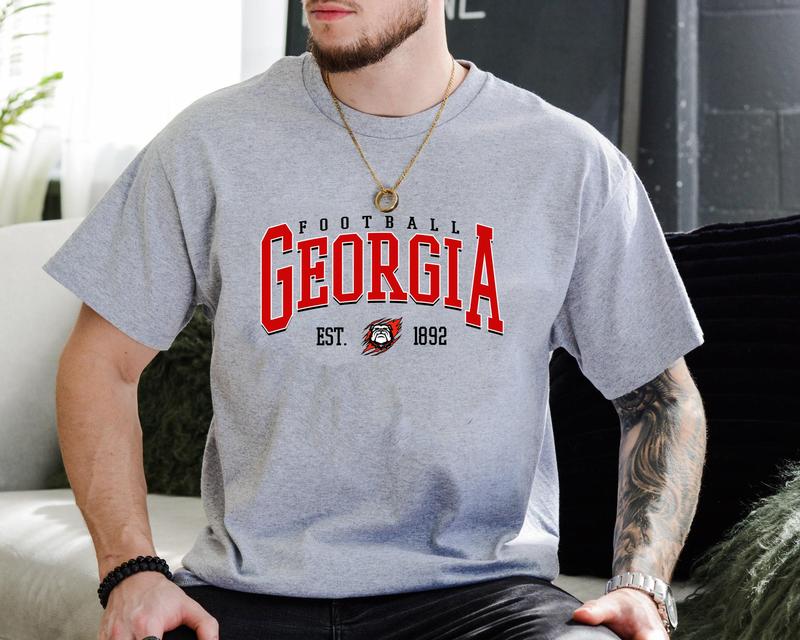 Georgia tshirt Vintage Georgia Bulldogs Football, Shirt Vintage 80s Retro Top Cotton Fabric Classic Menswear Collar Decoration