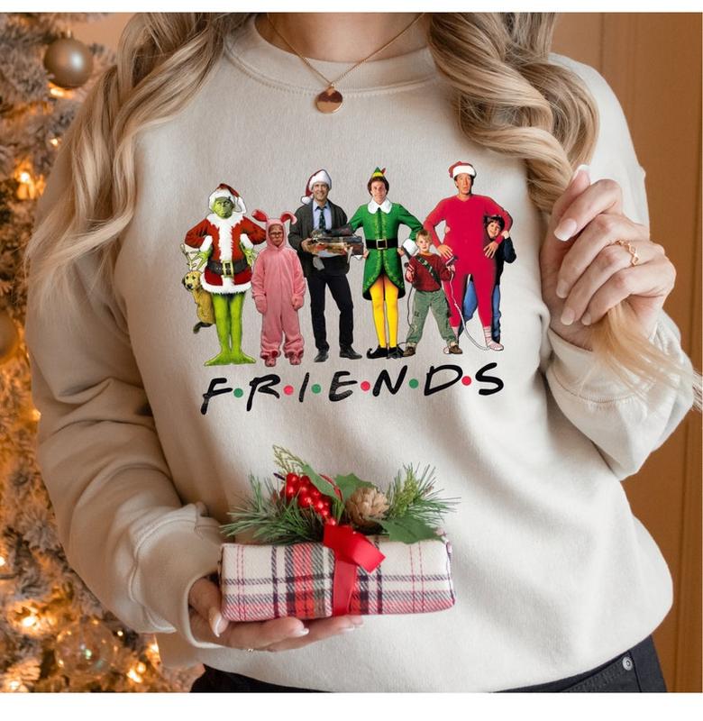 Christmas Friends Movie Characters Sweatshirt, Friends Movie Christmas Shirt, Vintage Movie Tee Shirt, Christmas Gift Sweater Comfort Cotton