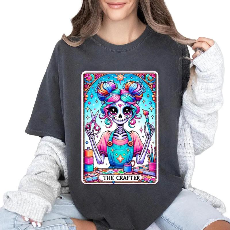 The Crafter Tarot Card Shirt, Crafting Girl Skeleton Sublimation T-Shirt Unisex Classic Cotton Hoodie Sweatshirt (Image 3)