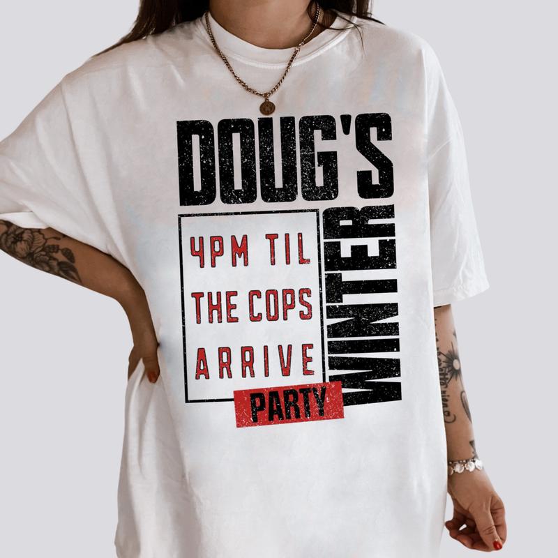 Vintage Graphic Doug's Winter Party T-Shirt, Feb 15th Hoodie Sweatshirt, Casual Streetwear Unisex Cotton Top, Retro Vibe Festival Tee