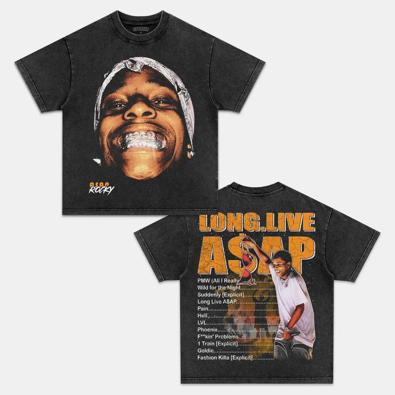 ASAP ROCKY Double Printed Short Sleeve Tee Cotton Vintage Shirt To Match Sneaker Hiphop Clothing Rapper Merch Shirt, Hiphop Tour Concert 2024, Gift Fo