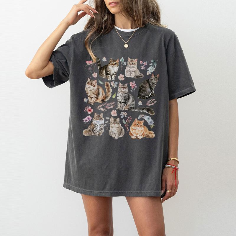 Cats Shirt, Cat Lovers Shirt, Gift for Cat Lover, Funny Cat Tee, Vintage Pet Shirt for Women, Vinatage Floral Shirt, Gifts For Her, Pastel Floral Natu
