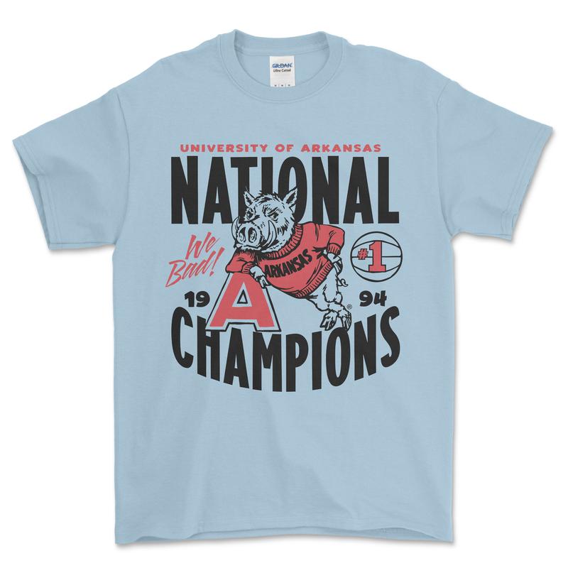 University of Arkansas 1994 Nation Champions T-Shirt, graphic vintage sports tees for men