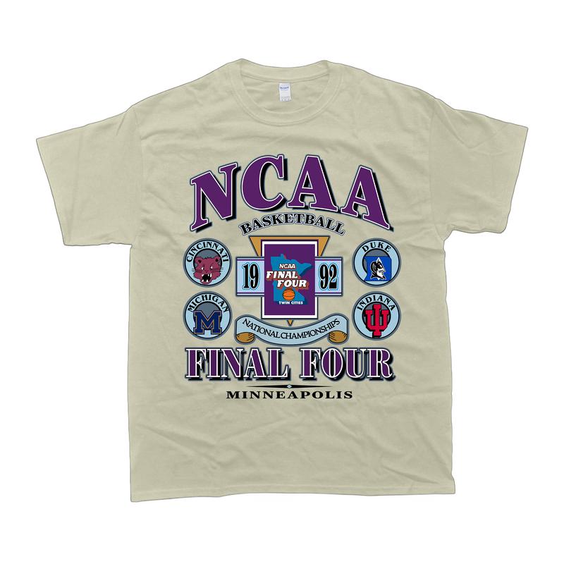 Vintage 1992 Final Four Basketball Tee, Cincinnati Michigan Duke Indiana Shirt Cotton Menswear college merch Top T-Shirt Fabric Embroidered Hoodie