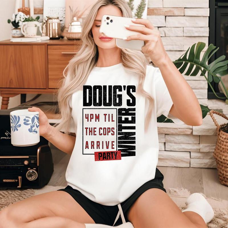 Vintage Graphic Doug's Winter Party T-Shirt, Feb 15th Hoodie Sweatshirt, Casual Streetwear Unisex Cotton Top, Retro Vibe Festival Tee