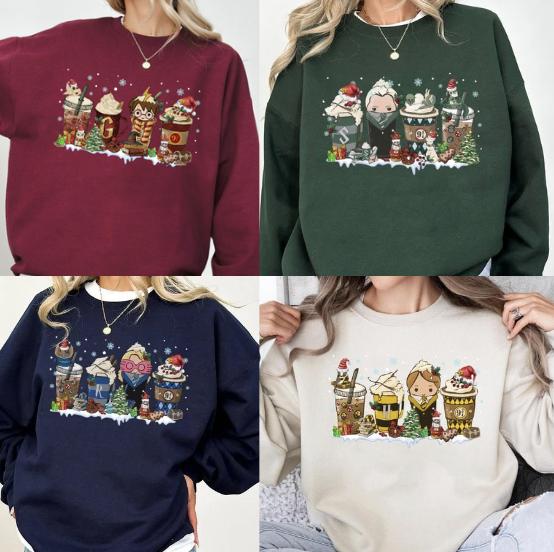Harry Potter Christmas Drinks, Hogwarts Houses Sweatshirt, Harry Potter Sweatshirt Cotton Shirt, Wizard House Sweatshirt, Womenswear Sweaters, Vintage
