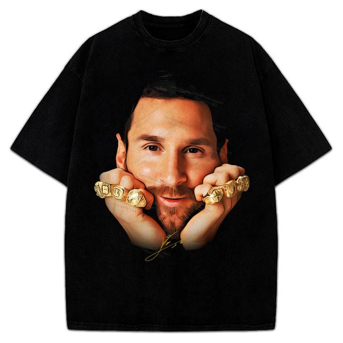 Lionel Messi 8 Ballon Gold Rings Greatest Of All Time Soccer Football T-Shirt Crewneck Cotton Menswear Soft... (Image 1)