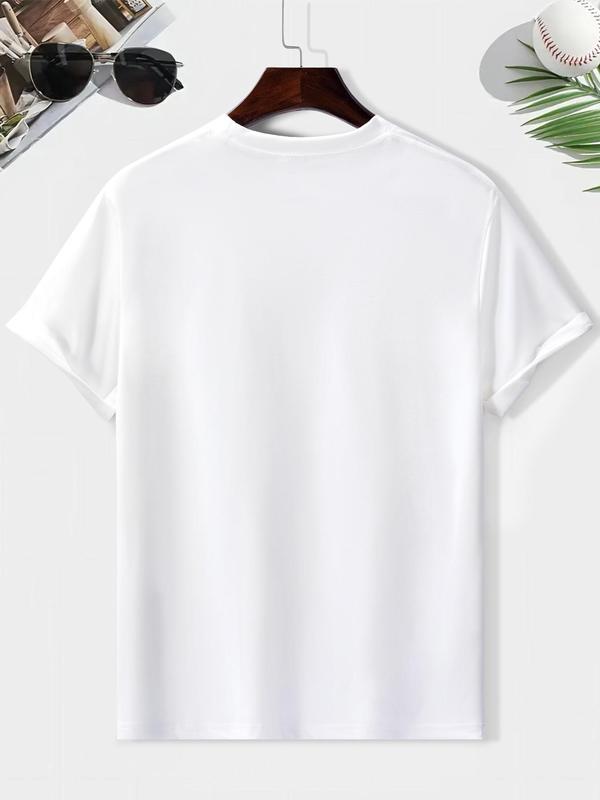 Men's Classic Cartoon & Letter Print Tee, Regular Fit Round Neck Summer Short Sleeve T-shirt, Comfortable Casual MenÃ¢â‚¬â„¢s Vintage Streetwear