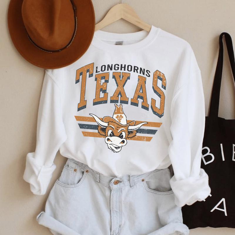 Vintage Texas Longhorns Football Sweatshirt, Classic Sport Sweatshirt, Women's Comfort Clothing, Gifts for Fans, Men, Cover TNHS0028 Collection