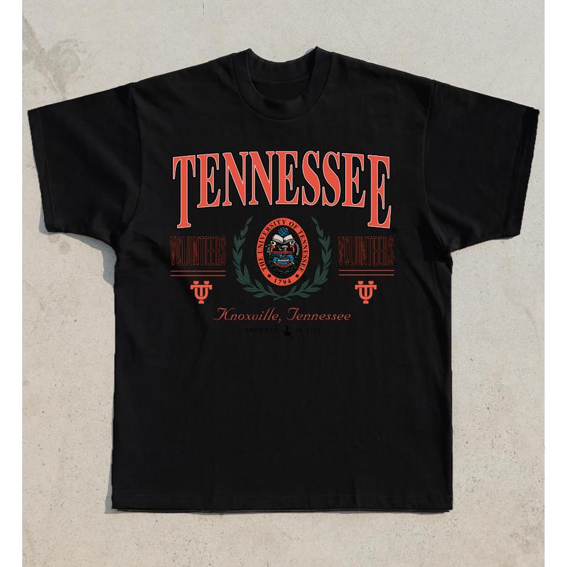 Vintage Tennesseee Volunteers T-shirt University Menswear Top Streetwear Shortsleeve Sport Basketball Football
