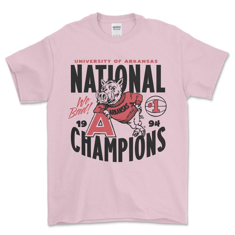 University of Arkansas 1994 Nation Champions T-Shirt, graphic vintage sports tees for men